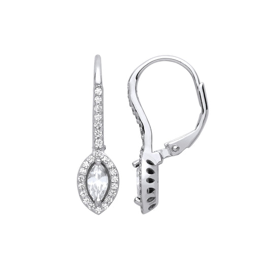 Silver  Solitaire Halo Drop Earrings - GVE816WH