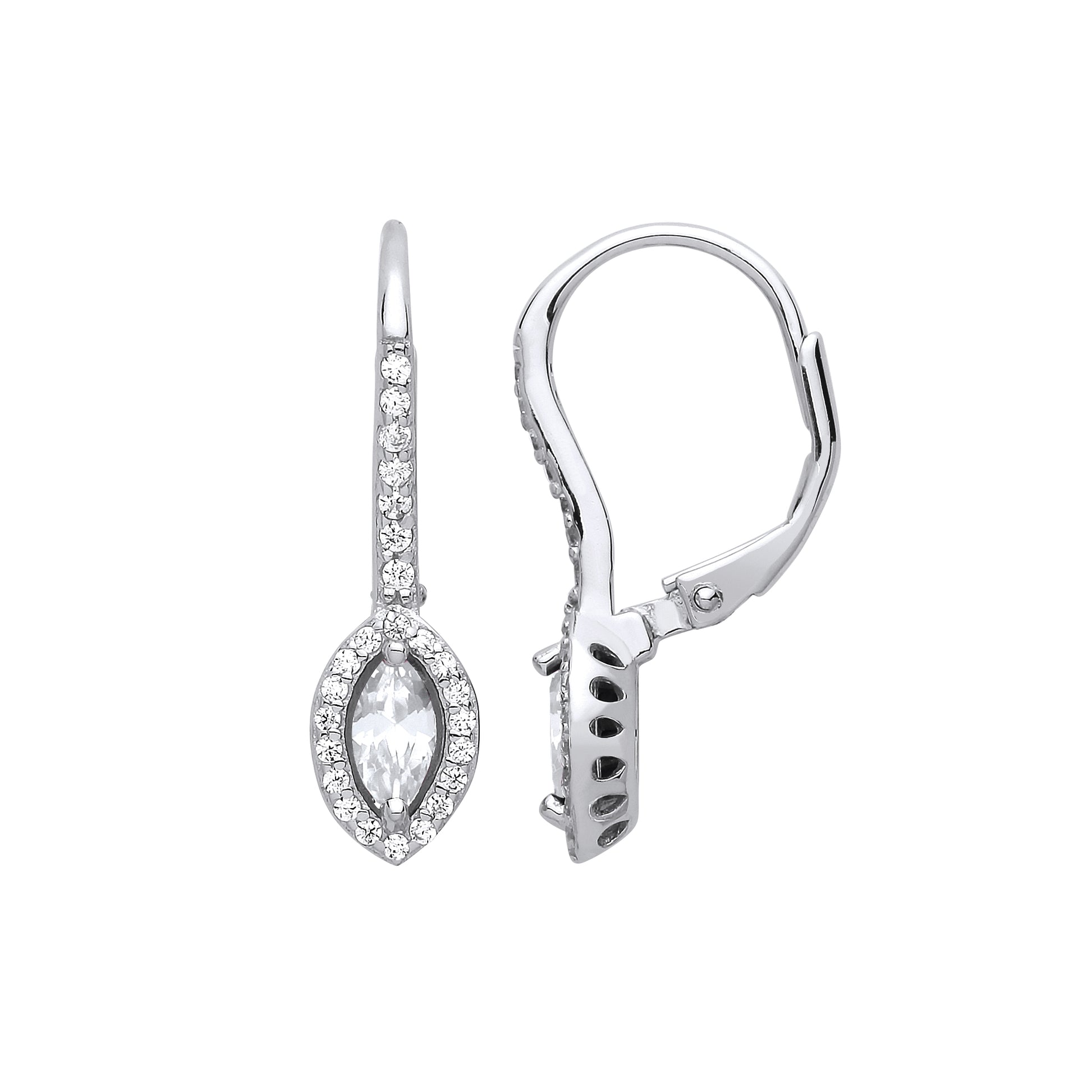 925 Sterling Silver  Marquise CZ Solitaire Halo Drop Earrings - GVE816WH