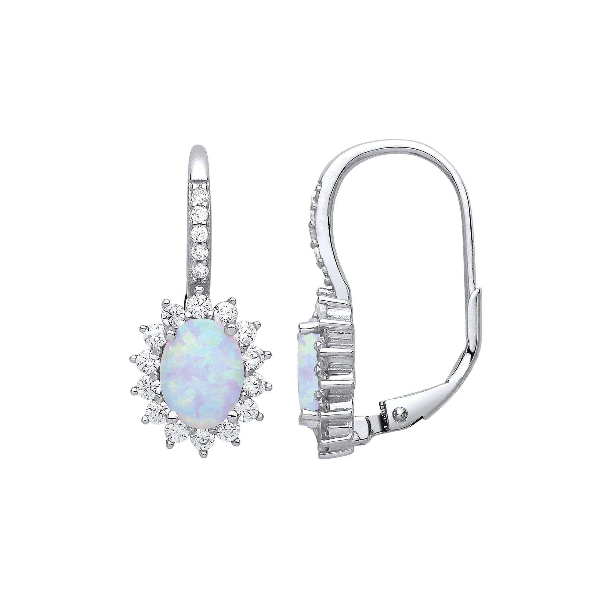 Silver  Oval Opal CZ Classic Cluster Drop Earrings - GVE817OP