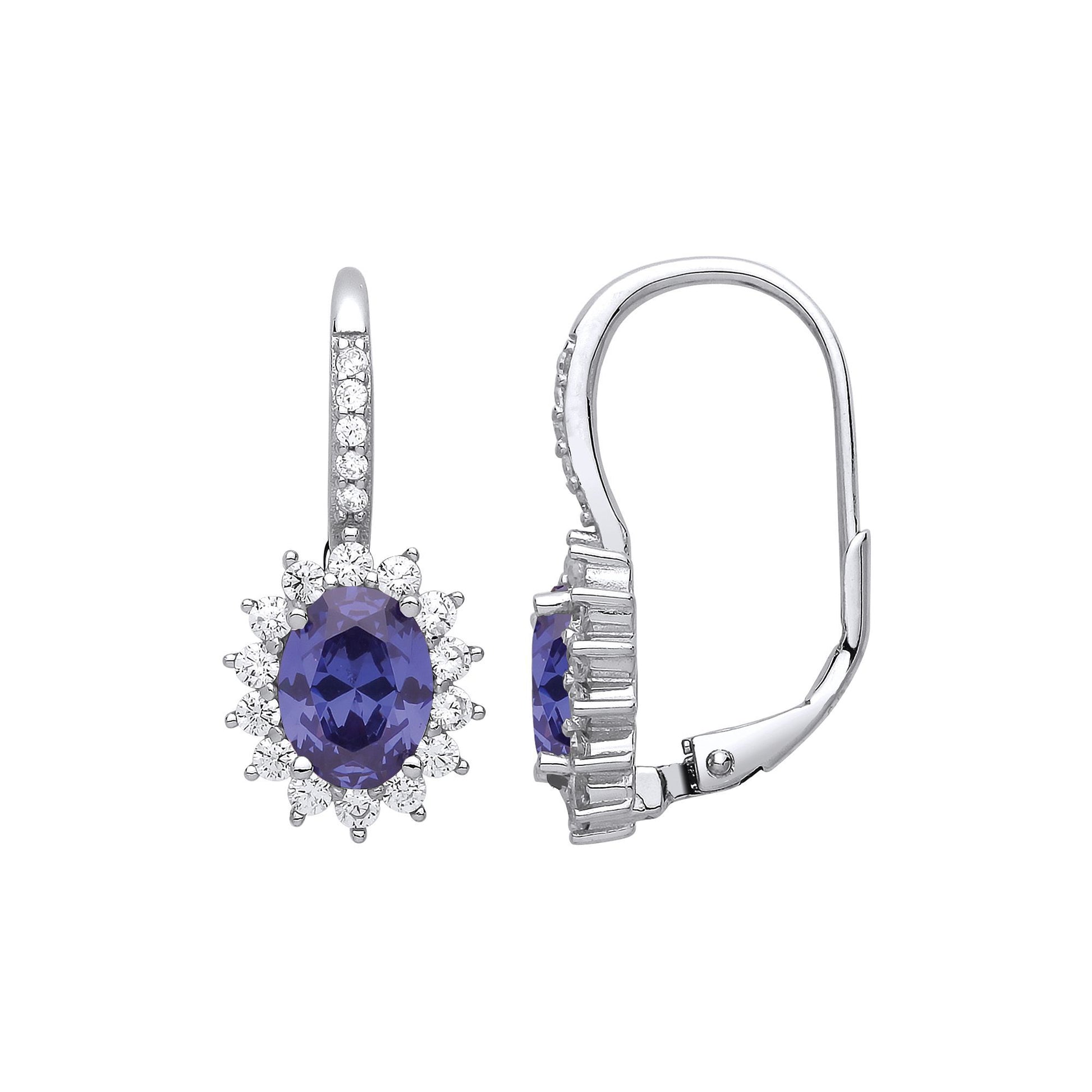 Silver  Lilac Oval CZ Classic Cluster Drop Earrings - GVE817TAN