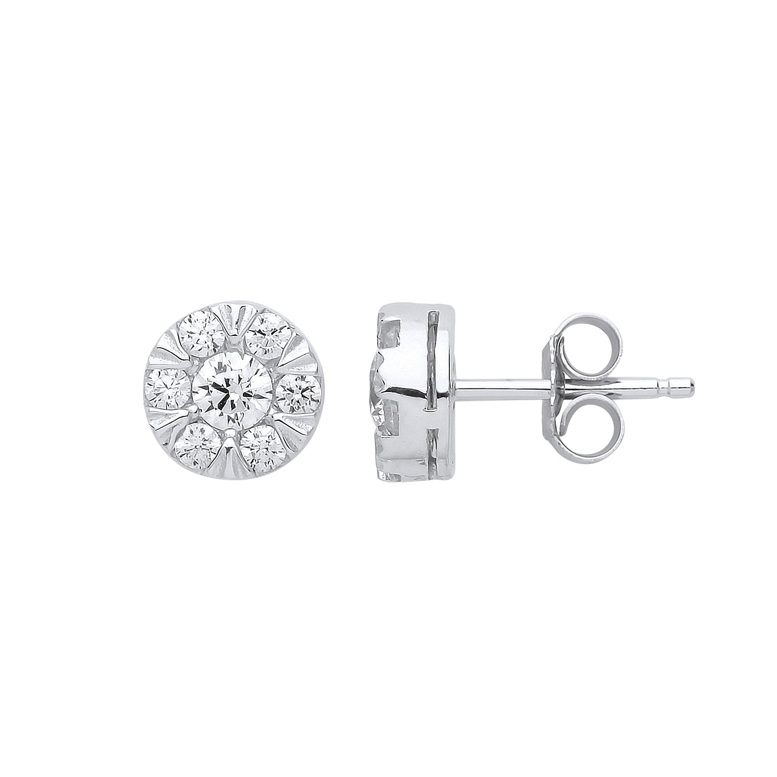 Silver  CZ Solitaire Cluster Stud Earrings - GVE818