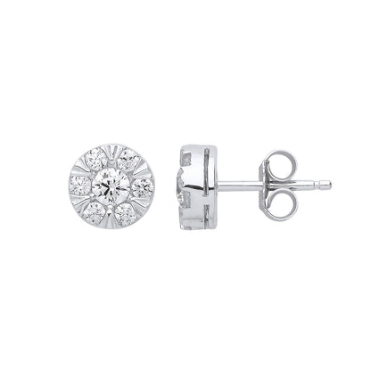Silver  CZ Solitaire Cluster Stud Earrings - GVE818