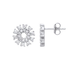 Silver  CZ Snowflake Cluster Drop Earrings - GVE819