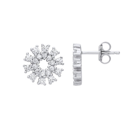 Silver  CZ Snowflake Cluster Drop Earrings - GVE819