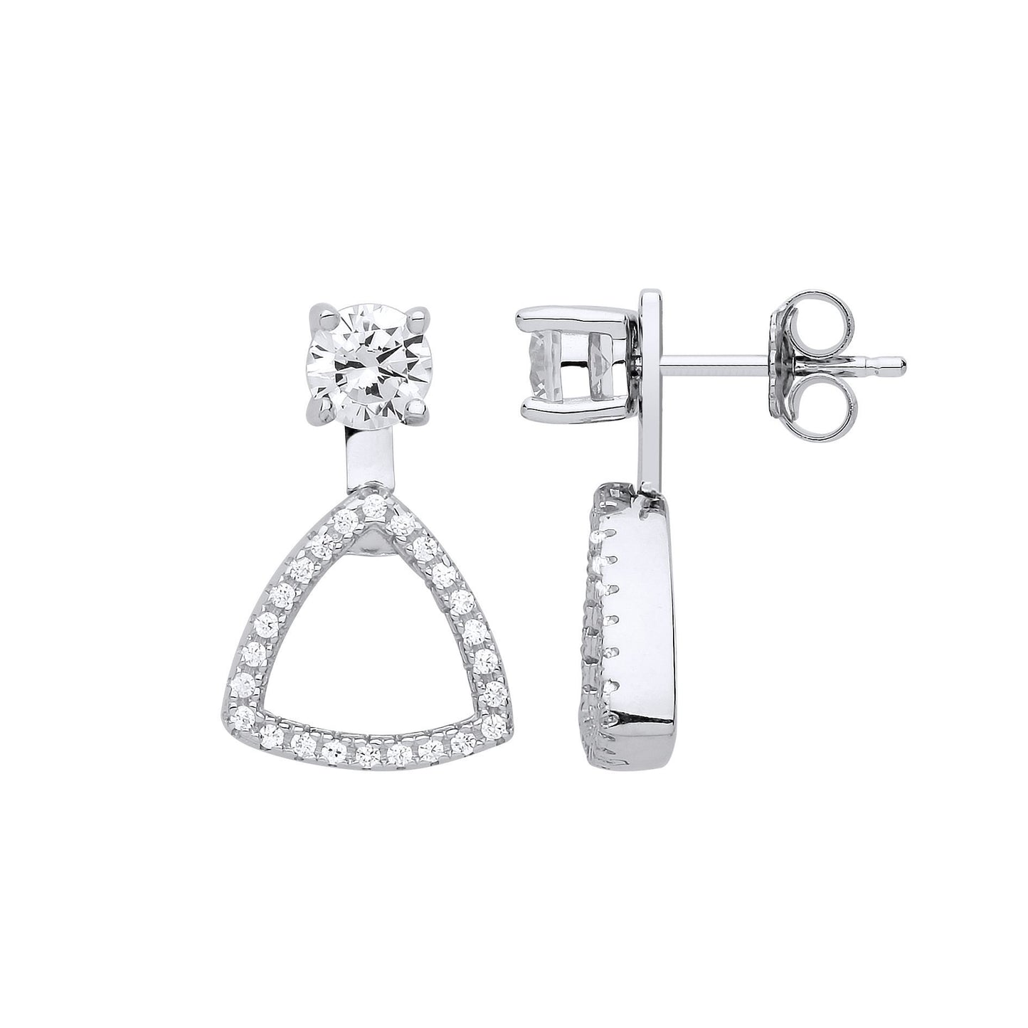 Silver  CZ Convertible Curved Triangle Halo Drop Jacket Earrings - GVE820