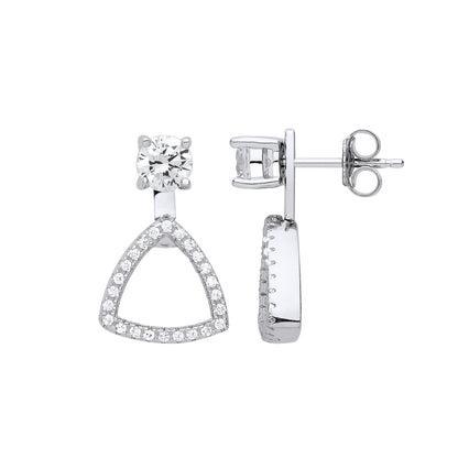 Silver  CZ Convertible Curved Triangle Halo Drop Jacket Earrings - GVE820