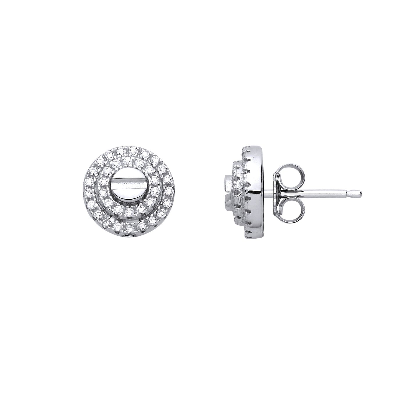 Silver  CZ 2 Tier Halo Convertible Nail Drop Earrings 10mm - GVE821