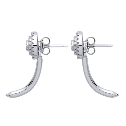 Silver  CZ 2 Tier Halo Convertible Nail Drop Earrings 10mm - GVE821