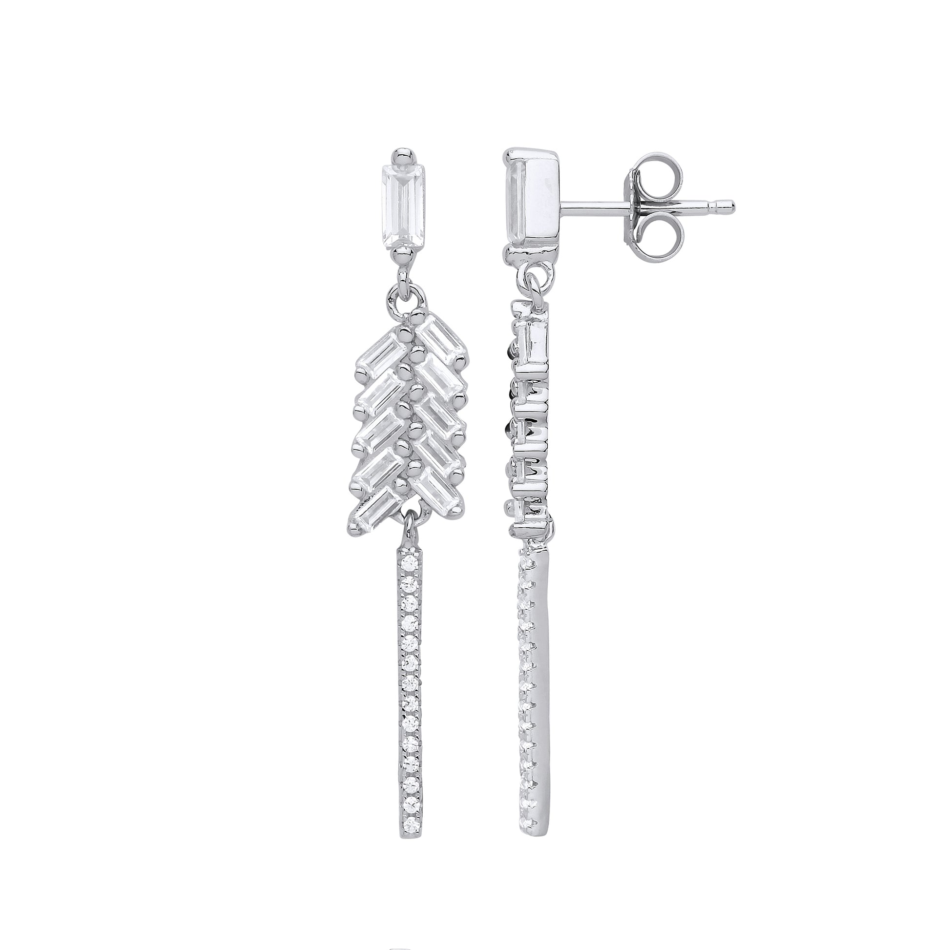 Silver  Baguette CZ Chandelier Droplets Drop Earrings - GVE822