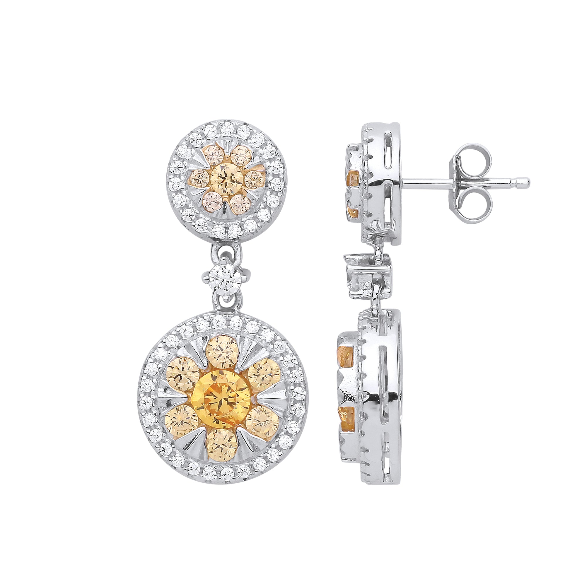 Silver  Yellow CZ Sunshine Fire Drop Earrings - GVE823