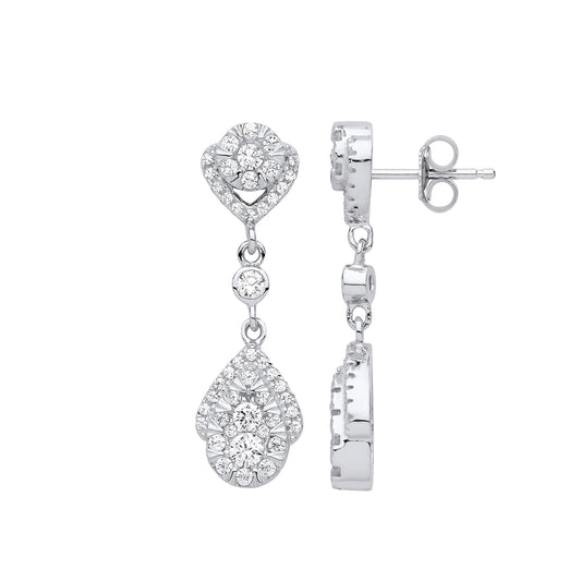 Silver  CZ Tears of Joy Halo Drop Earrings - GVE828