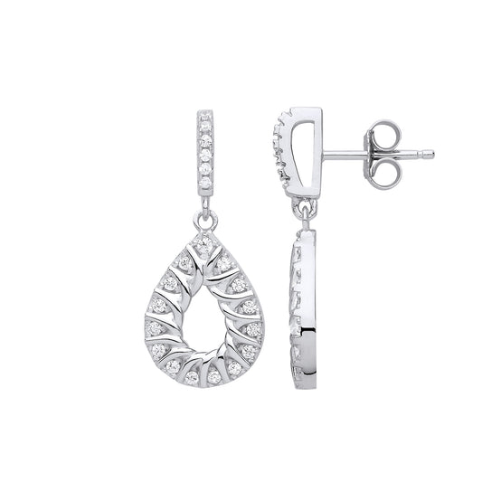 Silver  CZ Pear Avocado Drop Earrings - GVE829