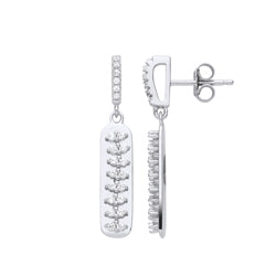 Silver  CZ Spinal Cord Ingot Drop Earrings - GVE831