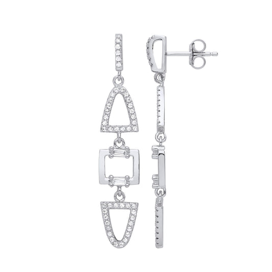Silver CZ Mirrored Mountains Halo Drop Earrings - GVE832