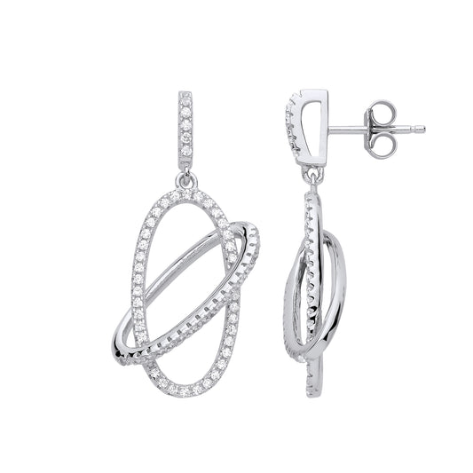 Silver  CZ Oval Orbit Halo Drop Earrings - GVE834