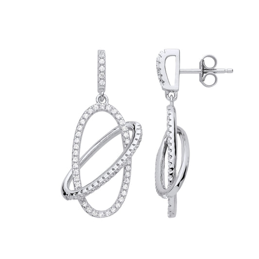 Silver CZ Oval Orbit Halo Drop Earrings - GVE834