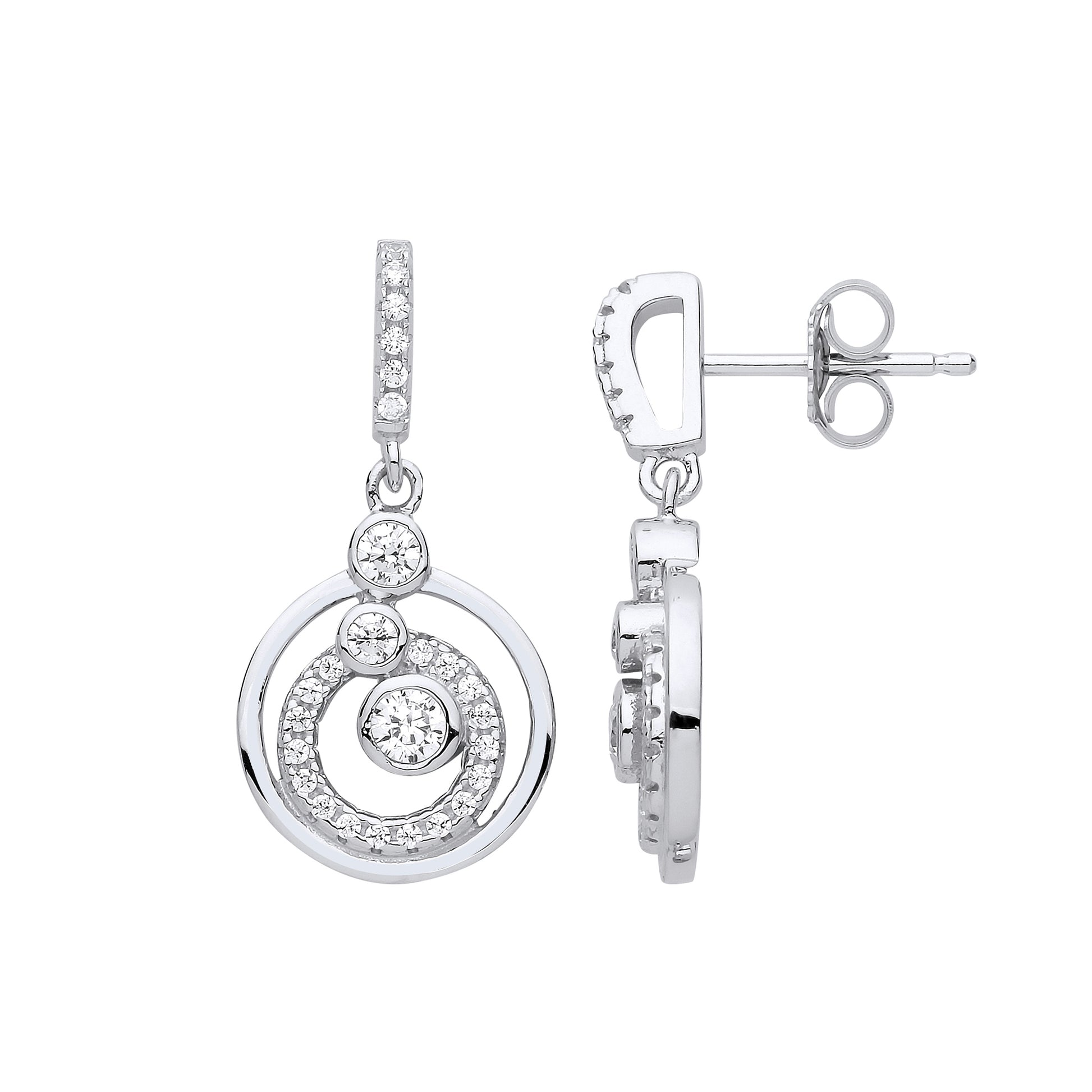 Silver  CZ Rings n Bubbles Halo Drop Earrings - GVE839