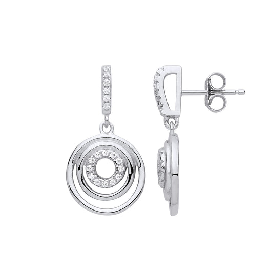 Silver  CZ Tunnel Rings Halo Drop Earrings - GVE840