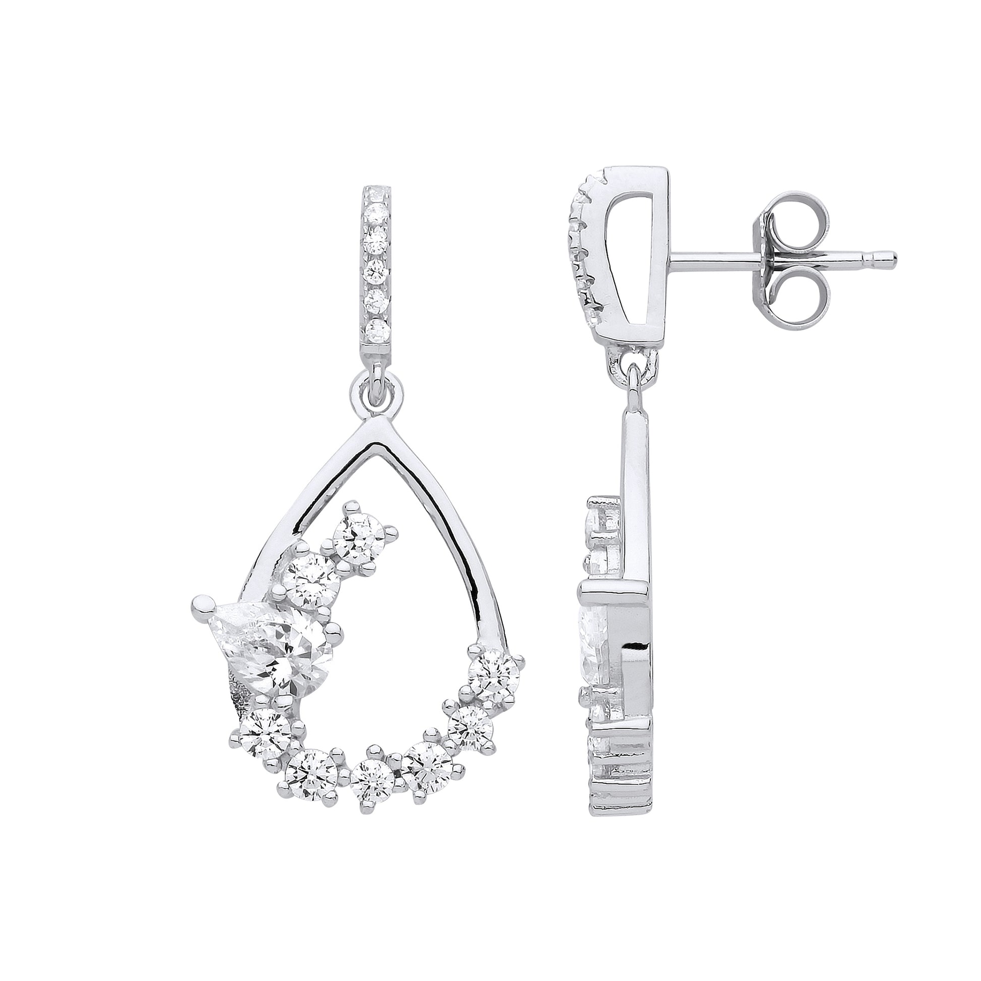 Silver  Pear CZ Tears of Joy Drop Earrings - GVE844