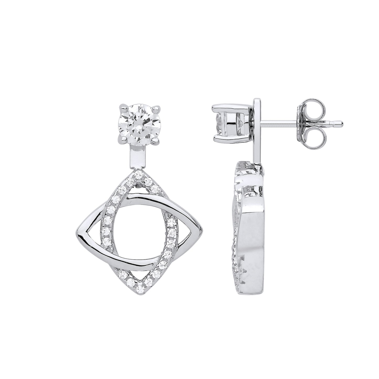 Silver  CZ Convertible Marquise Orbit Solitaire Drop Earrings - GVE845