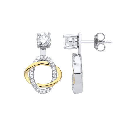 Gilded Silver  CZ Convertible Oval Halo Orbit Jacket Drop Earrings - GVE846