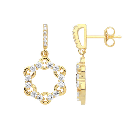 Gilded Silver  CZ Chain Link Hoop Drop Earrings - GVE849