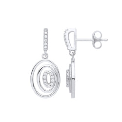 Silver  CZ Cartoon Eye Oval Hoop Drop Earrings - GVE850