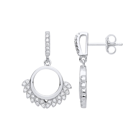 Silver  CZ Wreath Cluster Drop Earrings - GVE852