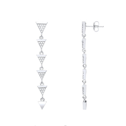 Silver  CZ Triangular Pizza Slice Shoulder Duster Drop Earrings - GVE853RH