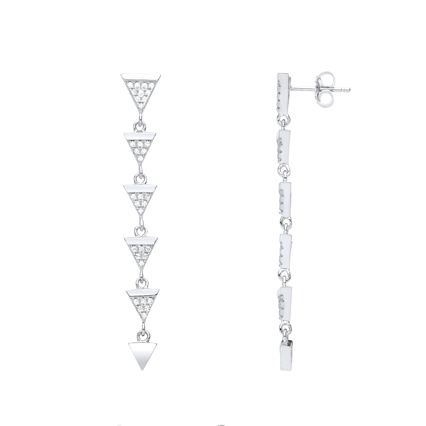 Silver  CZ Triangular Pizza Slice Shoulder Duster Drop Earrings - GVE853RH