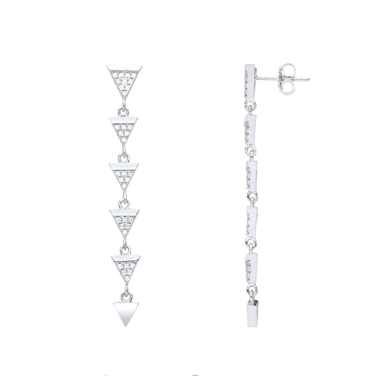 Silver  CZ Triangular Pizza Slice Shoulder Duster Drop Earrings - GVE853RH