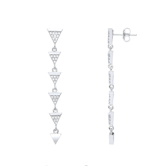 Silver CZ Triangular Pizza Slice Shoulder Duster Drop Earrings - GVE853RH
