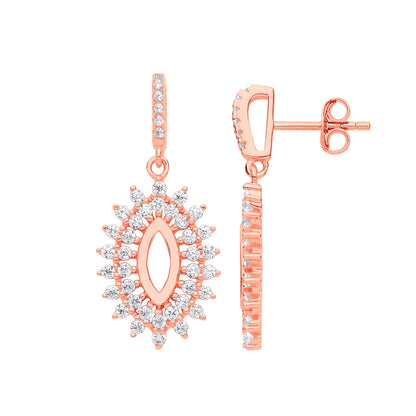 Rose Silver  CZ Marquise Evil Eye Drop Earrings - GVE854