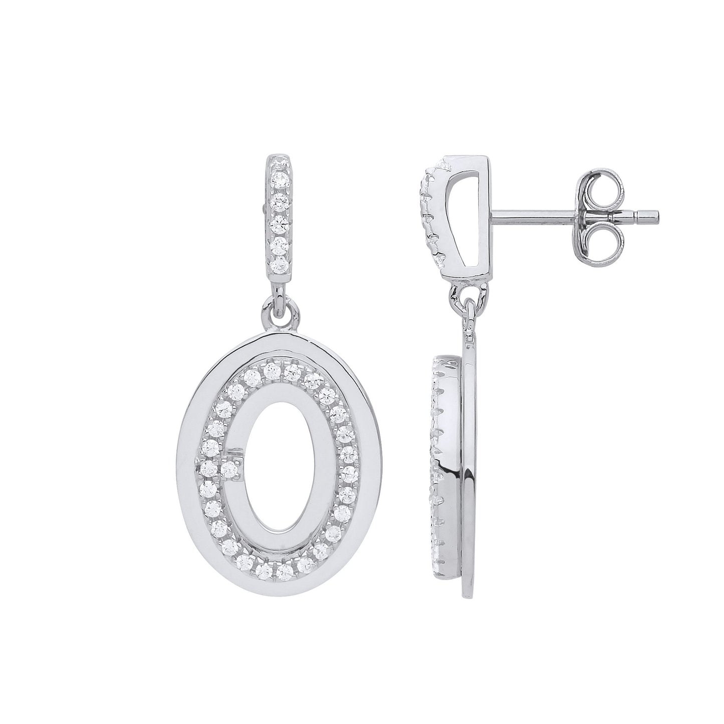 Silver  CZ Oval O Halo Drop Earrings - GVE856