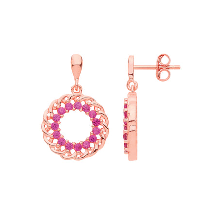 Rose Silver  Pink CZ Wreath Cluster Drop Earrings - GVE857