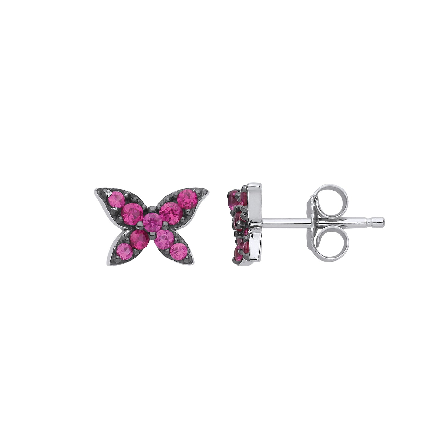 Silver  Pink CZ Mini Butterfly Stud Earrings - GVE864