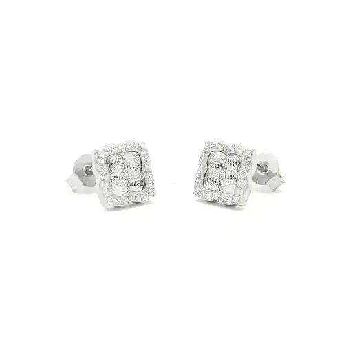 Silver  CZ Diamant-cut Kaleidoscope Guilloché Stud Earrings - GVE867