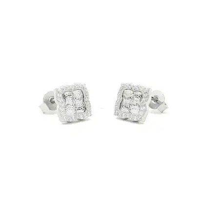 Silver  CZ Diamant-cut Kaleidoscope Guilloché Stud Earrings - GVE867
