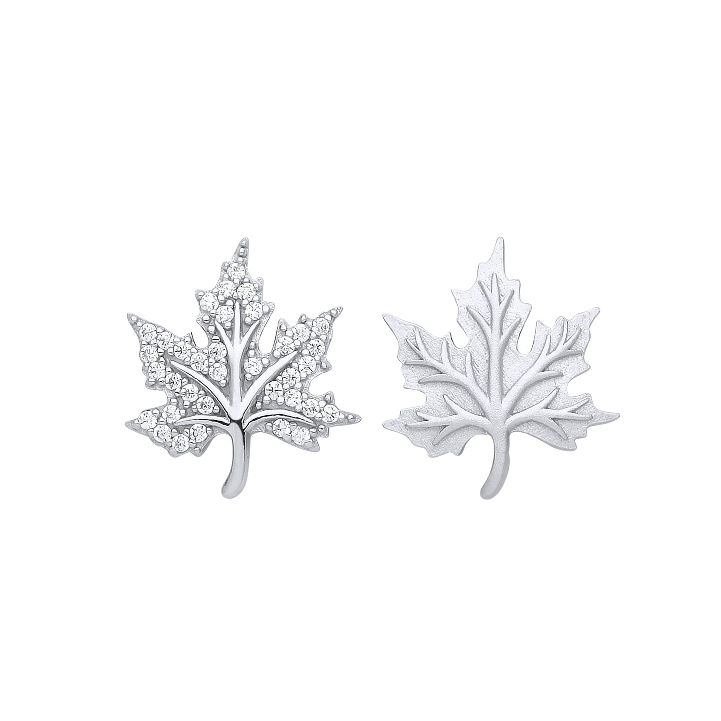 Silver  CZ Canada Maple Leaf Stud Earrings - GVE870