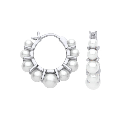 Silver  Simulated Pearl Bubbly Hoop Drop Earrings 20mm 3-5mm - GVE873