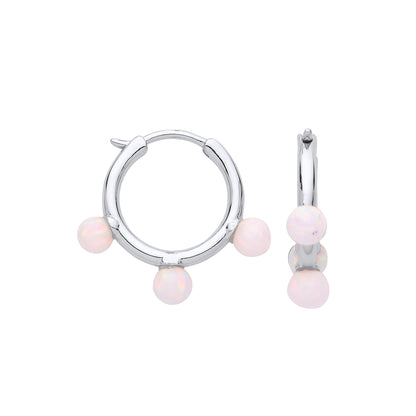 Silver  Spherical Opal Lightbulb Hoop Drop Earrings 15mm - GVE874