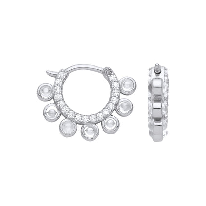 Silver  Spherical CZ Bubbly Flower Hoop Drop Earrings 13mm - GVE876