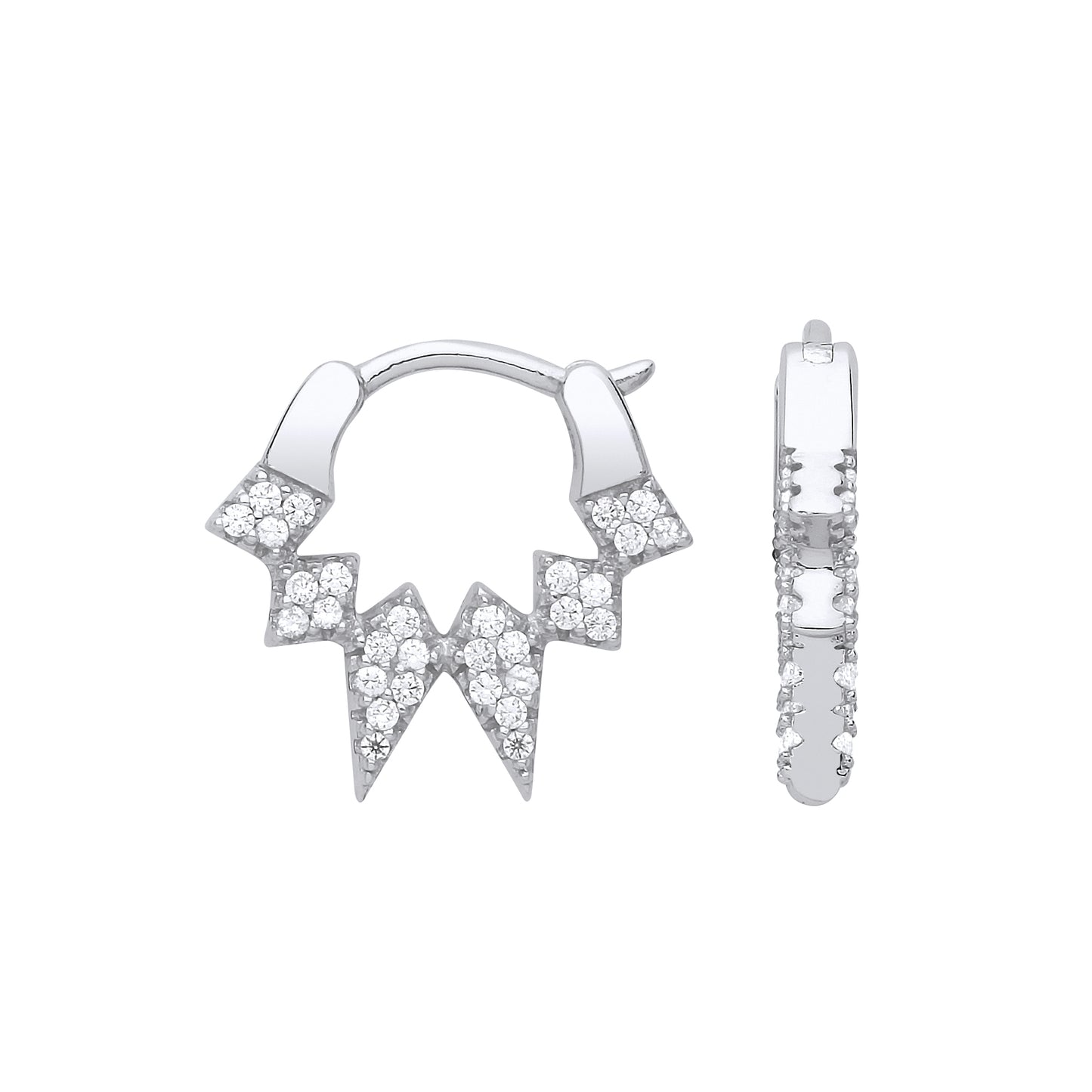 Silver  CZ Icicle Hoop Drop Earrings 15mm - GVE878