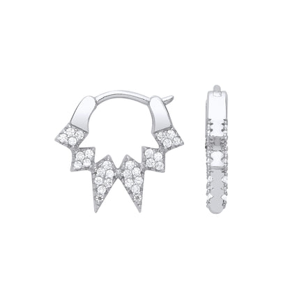 Silver  CZ Icicle Hoop Drop Earrings 15mm - GVE878