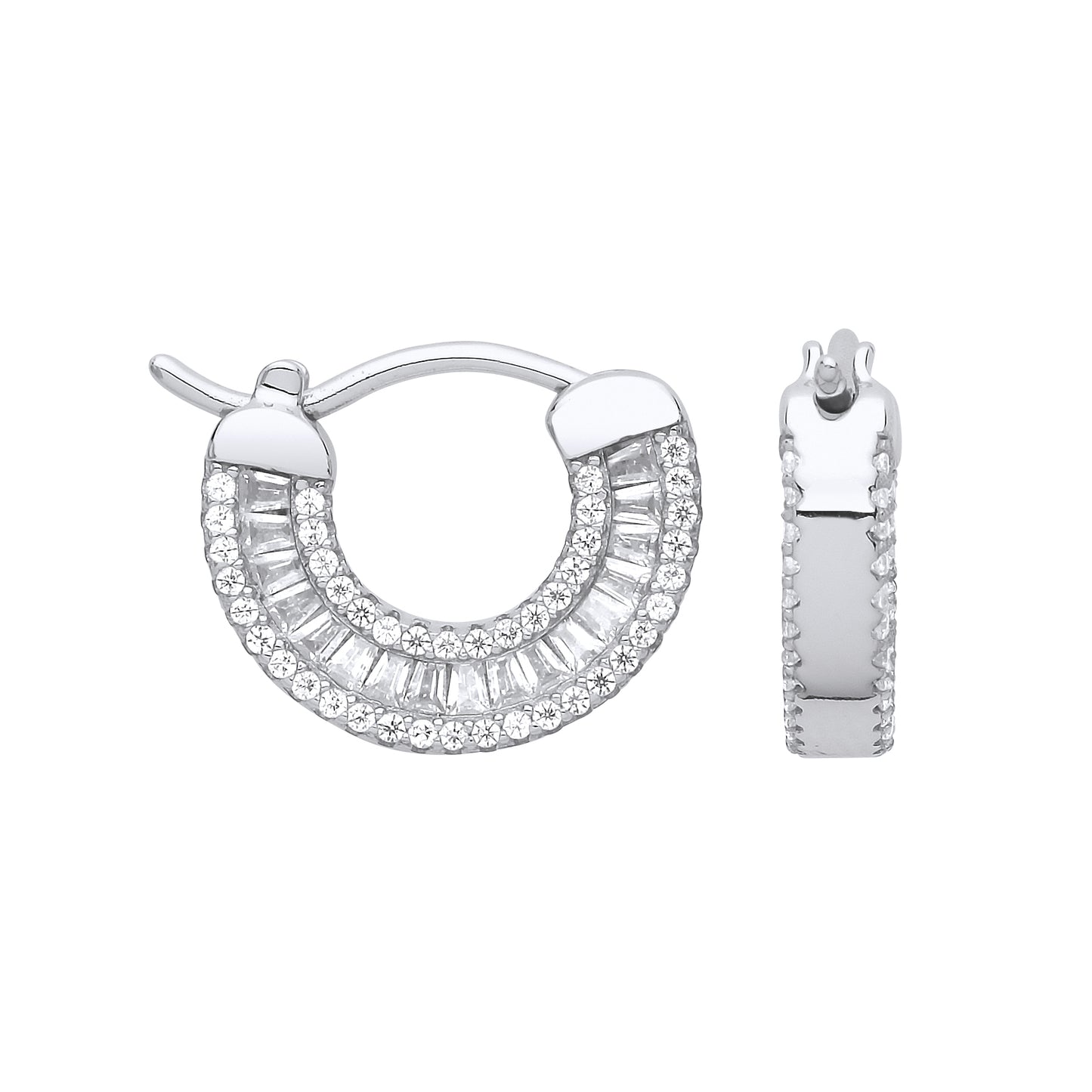 Silver  Baguette CZ Egyptian Collar Hoop Drop Earrings 13 x 17 mm - GVE880