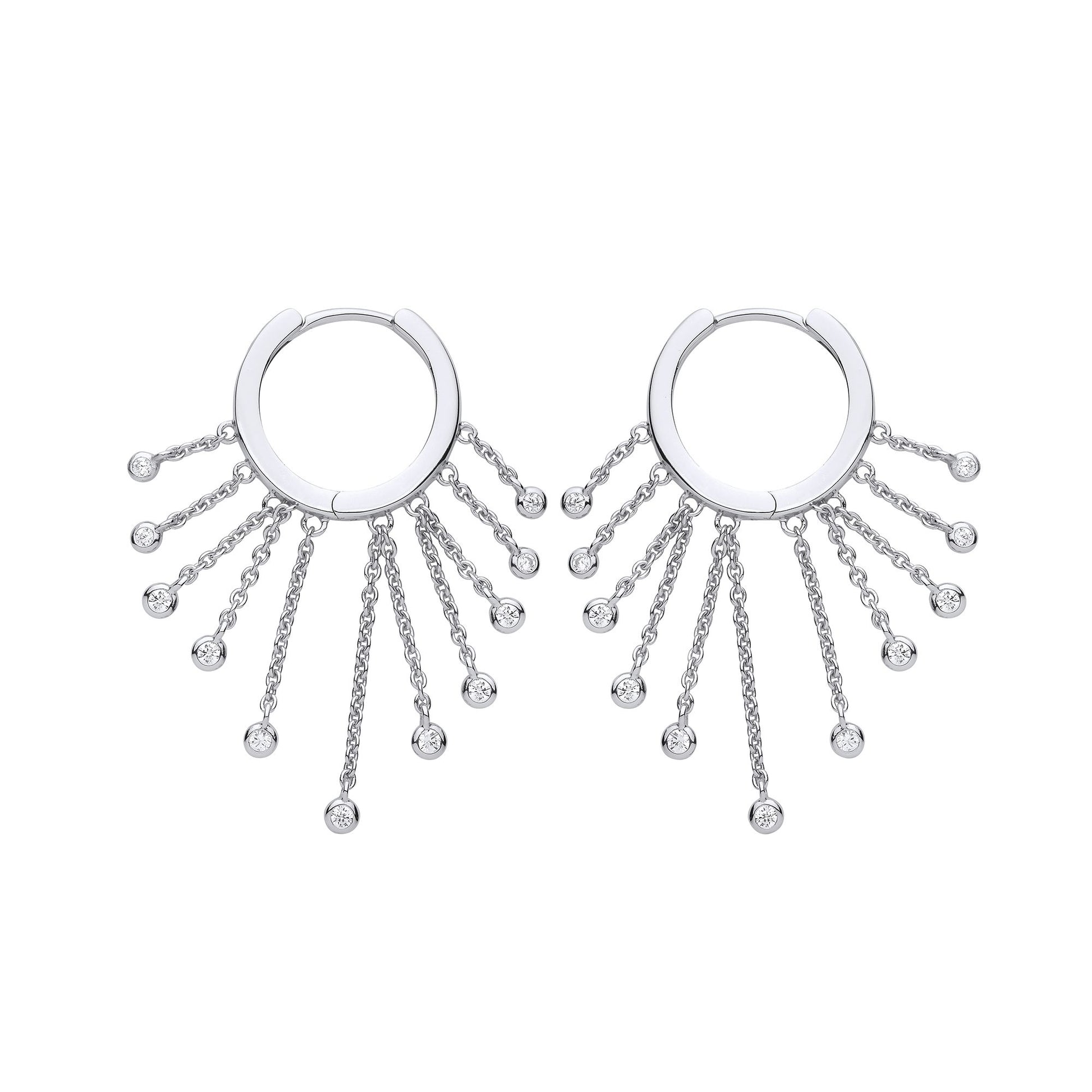 Silver  CZ Raindrops Chandelier Hoop Drop Earrings 17mm - GVE882