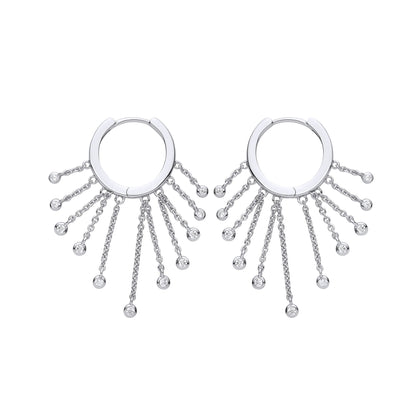 Silver  CZ Raindrops Chandelier Hoop Drop Earrings 17mm - GVE882