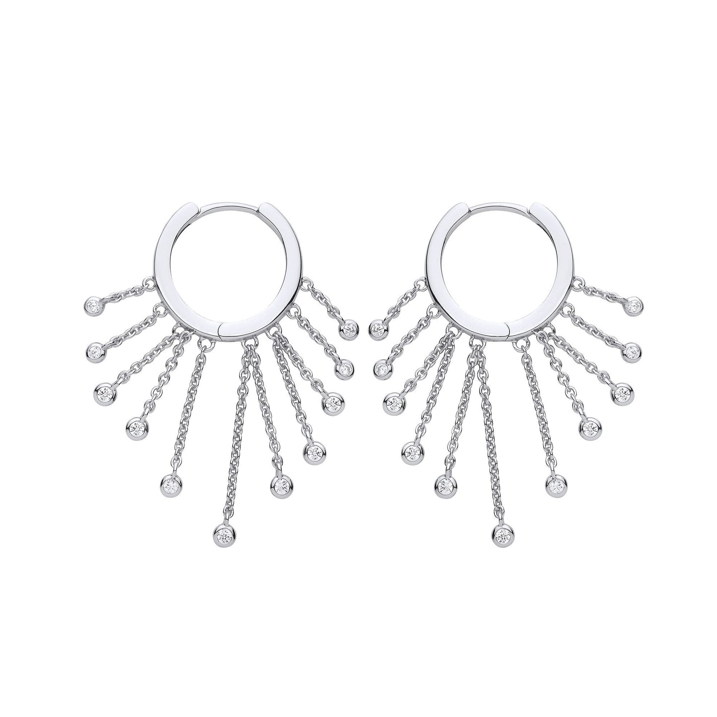 Silver  CZ Raindrops Chandelier Hoop Drop Earrings 17mm - GVE882
