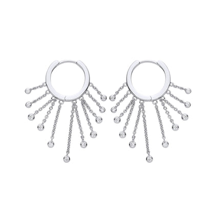 Silver  CZ Raindrops Chandelier Hoop Drop Earrings 17mm - GVE882