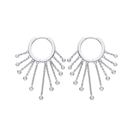 Silver  CZ Raindrops Chandelier Hoop Drop Earrings 17mm - GVE882